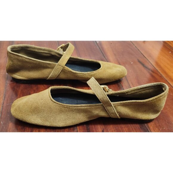 ZARA Women’s Suede Mary Jane Flats Brown Tan Ballet Shoes Size 40 Buckle Strap - Picture 8 of 14